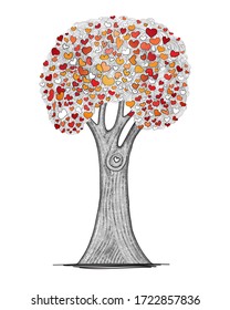 Vector illustration of tree of love . Romantic concept.