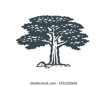 Vector illustration of a tree. Monochrome version.