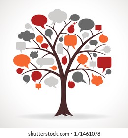 Vector Illustration of a Tree with Multicolored Speech bubbles in place of Leaves