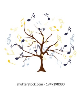 vector illustration of tree with musical notes for audio media concepts and designs Concept of inspiration and musical creation with the silhouette of a tree. Musical Tree. Vector - Powered by Shutterstock - Get 15% off with code: PIKWIZARD15