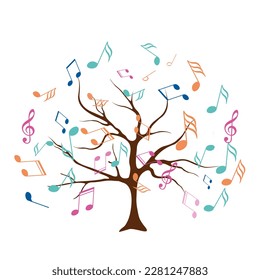 vector illustration of tree with musical notes for audio media concepts and designs Concept of inspiration and musical creation with the silhouette of a tree. Musical Tree. Vector