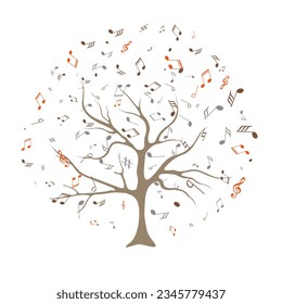 vector illustration of tree with musical notes for audio media concepts and designs Concept of inspiration and musical creation with the silhouette of a tree. Musical Tree. Vector