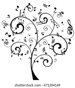 vector illustration of a tree with musical notes
