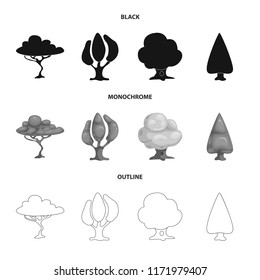 Vector illustration of tree and nature icon. Collection of tree and crown vector icon for stock.