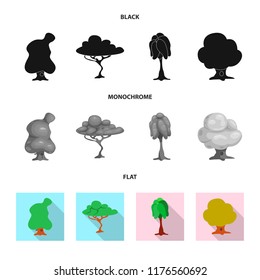Vector illustration of tree and nature icon. Set of tree and crown stock symbol for web.