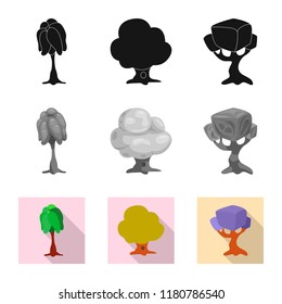 Vector illustration of tree and nature icon. Collection of tree and crown stock symbol for web.