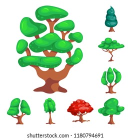 Vector illustration of tree and nature icon. Collection of tree and crown vector icon for stock.