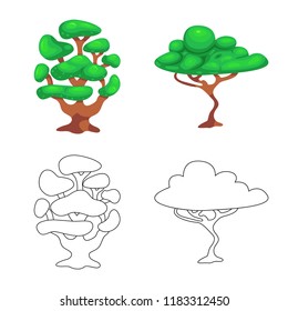 Vector illustration of tree and nature icon. Collection of tree and crown vector icon for stock.