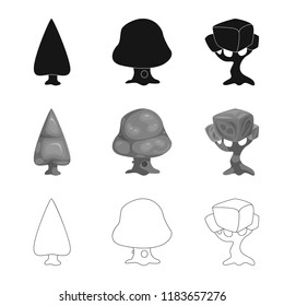 Vector illustration of tree and nature icon. Collection of tree and crown stock symbol for web.