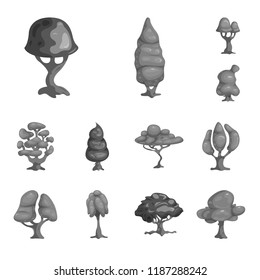 Vector illustration of tree and nature icon. Collection of tree and crown stock vector illustration.