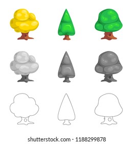 Vector illustration of tree and nature icon. Collection of tree and crown vector icon for stock.
