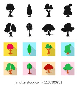 Vector illustration of tree and nature icon. Collection of tree and crown vector icon for stock.