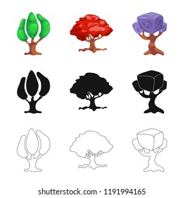 Vector illustration of tree and nature icon. Collection of tree and crown vector icon for stock.