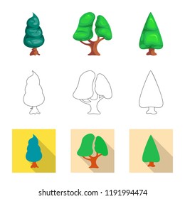 Vector illustration of tree and nature icon. Collection of tree and crown stock vector illustration.