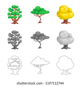 Vector illustration of tree and nature icon. Set of tree and crown stock vector illustration.
