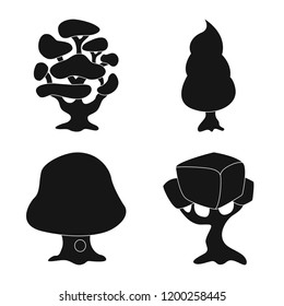Vector illustration of tree and nature icon. Set of tree and crown stock vector illustration.