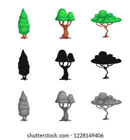 Vector illustration of tree and nature icon. Collection of tree and crown stock symbol for web.