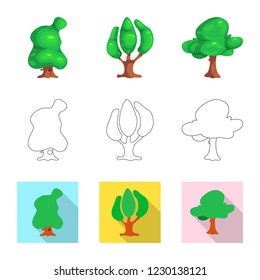 Vector illustration of tree and nature icon. Collection of tree and crown vector icon for stock.