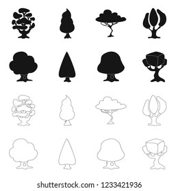 Vector illustration of tree and nature icon. Collection of tree and crown stock vector illustration.