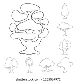 Vector illustration of tree and nature icon. Collection of tree and crown stock vector illustration.