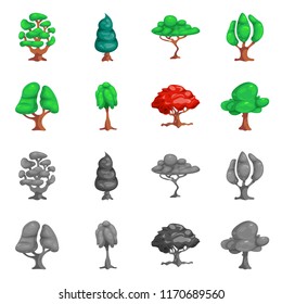 Vector illustration of tree and nature sign. Collection of tree and crown vector icon for stock.