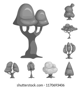 Vector illustration of tree and nature sign. Collection of tree and crown stock symbol for web.