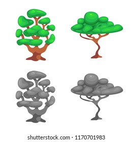 Vector illustration of tree and nature sign. Collection of tree and crown vector icon for stock.