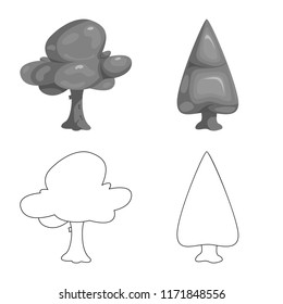 Vector illustration of tree and nature sign. Collection of tree and crown stock vector illustration.