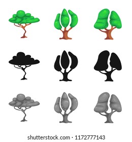 Vector illustration of tree and nature sign. Collection of tree and crown stock symbol for web.