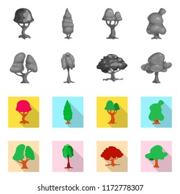 Vector illustration of tree and nature sign. Set of tree and crown stock vector illustration.