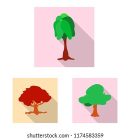 Vector illustration of tree and nature sign. Collection of tree and crown stock vector illustration.