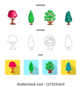 Vector illustration of tree and nature sign. Collection of tree and crown stock symbol for web.