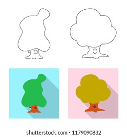 Vector illustration of tree and nature sign. Set of tree and crown stock vector illustration.