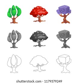 Vector illustration of tree and nature sign. Collection of tree and crown stock symbol for web.