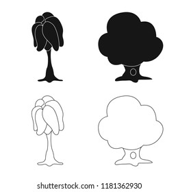 Vector illustration of tree and nature sign. Set of tree and crown stock vector illustration.