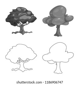 Vector illustration of tree and nature sign. Set of tree and crown stock vector illustration.