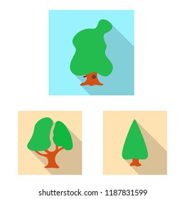 Vector illustration of tree and nature sign. Collection of tree and crown vector icon for stock.