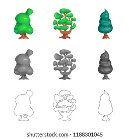 Vector illustration of tree and nature sign. Set of tree and crown stock vector illustration.