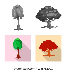 Vector illustration of tree and nature sign. Set of tree and crown stock vector illustration.
