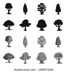 Vector illustration of tree and nature sign. Collection of tree and crown vector icon for stock.