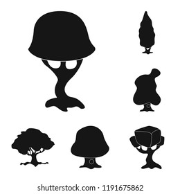Vector illustration of tree and nature sign. Set of tree and crown stock vector illustration.