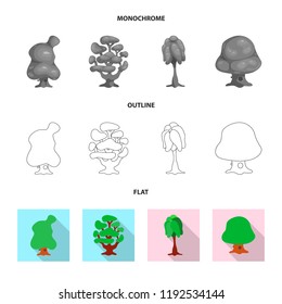 Vector illustration of tree and nature sign. Collection of tree and crown stock vector illustration.