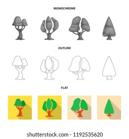 Vector illustration of tree and nature sign. Set of tree and crown stock symbol for web.