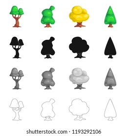 Vector illustration of tree and nature sign. Set of tree and crown stock vector illustration.