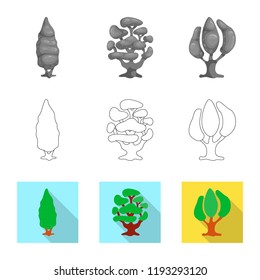 Vector illustration of tree and nature sign. Collection of tree and crown vector icon for stock.