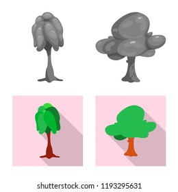 Vector illustration of tree and nature sign. Set of tree and crown stock vector illustration.