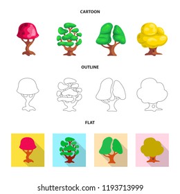 Vector illustration of tree and nature sign. Collection of tree and crown stock vector illustration.