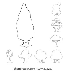 Vector illustration of tree and nature sign. Set of tree and crown vector icon for stock.