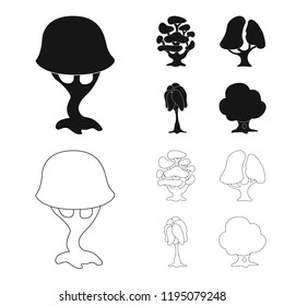 Vector illustration of tree and nature sign. Collection of tree and crown stock vector illustration.