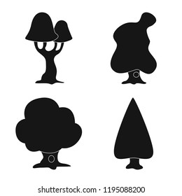 Vector illustration of tree and nature sign. Collection of tree and crown stock vector illustration.
